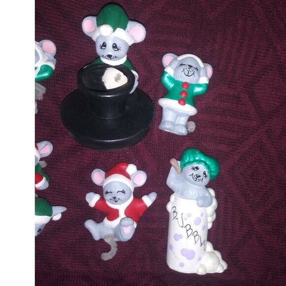 Set of 6 Mice Figurines Ceramic/Porcelain CUTE Holiday red green RARE Christmas - Picture 5 of 8